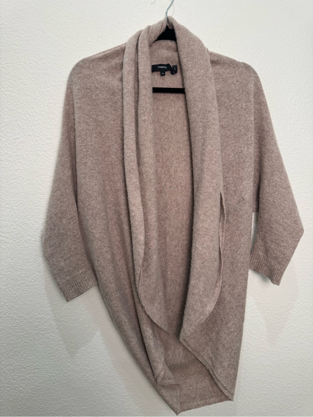 Theory Long Curved Hem Cardigan P/S Syrup 100% Cashmere Draped Sweater
